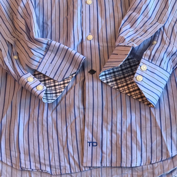 Thomas Dean Blue Striped button down contrast cuff - Picture 6 of 8